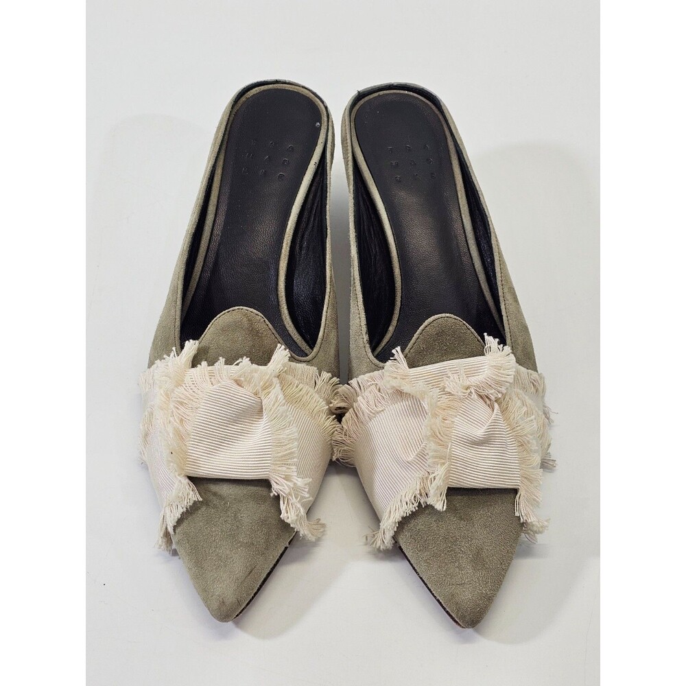 TRA MAD RKE 38 Suede Slip On Mule Wedge Heels Bow Detail Comfort Shoes GUC - Picture 4 of 10